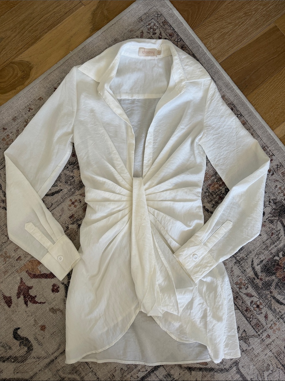 Choosy White Twisted Front Button-Down Mini Dress
